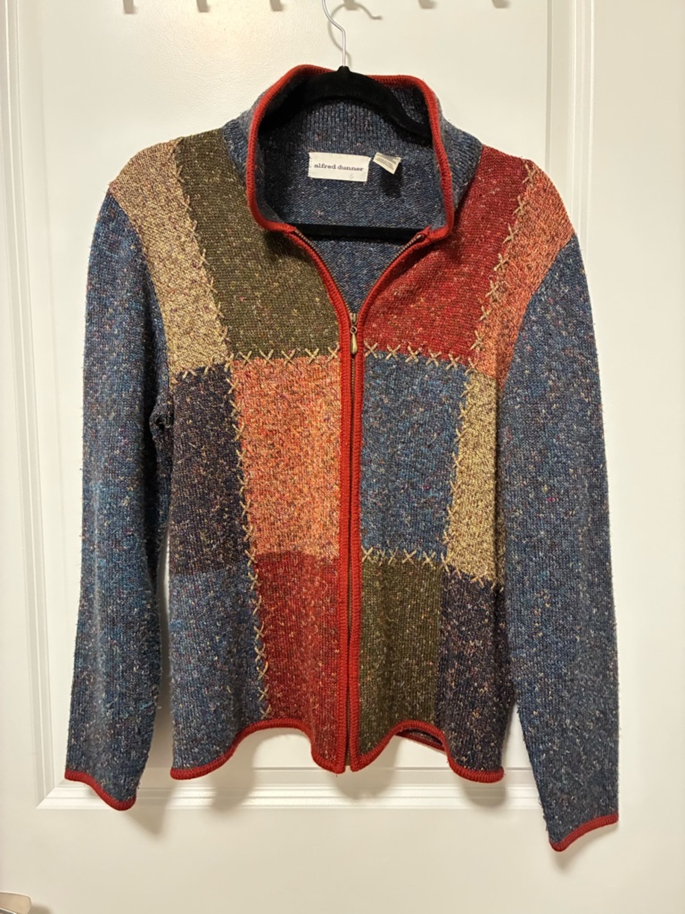 Alfred Dunner women's Multi-Color Patchwork Zip Sweater - Blue/Red